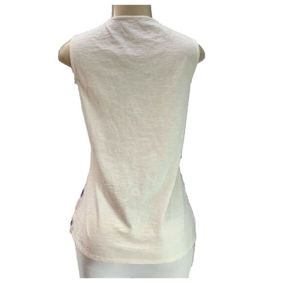 Coldwater Creek S Eggshell Mesh Purple Striped Sequin Scoop Neckline Tank Top - Picture 3 of 5